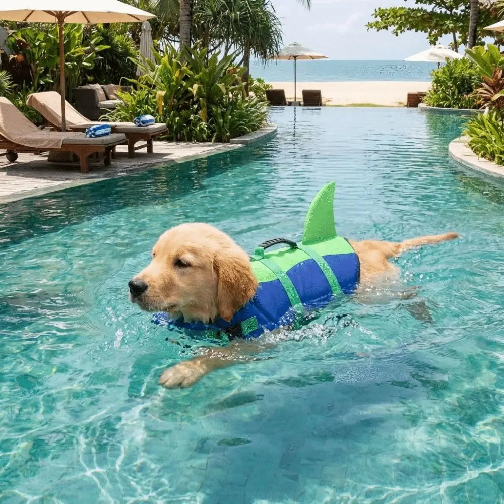 Shark Shape Dog Life Vest Adjustable High Visibility Dog Swimming Suit Tear-resistant Superior Buoyancy Safety Vests