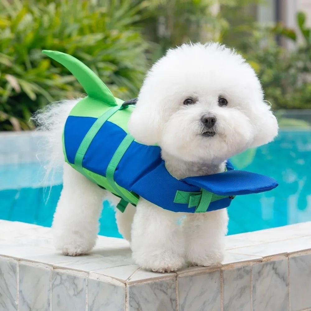 Shark Shape Dog Life Vest Adjustable High Visibility Dog Swimming Suit Tear-resistant Superior Buoyancy Safety Vests