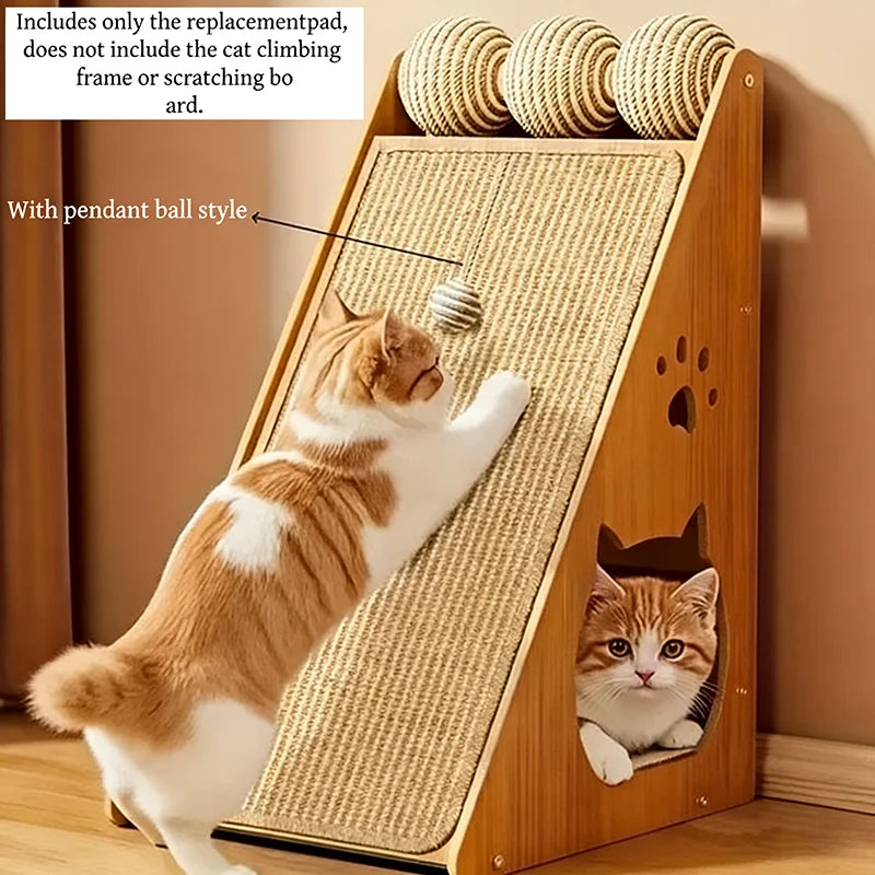 Standing Sisal Cat Scratcher with Hanging Ball, Space Saving Cat Furniture, Protect Sofa Chair Door, No Cat Tree Included