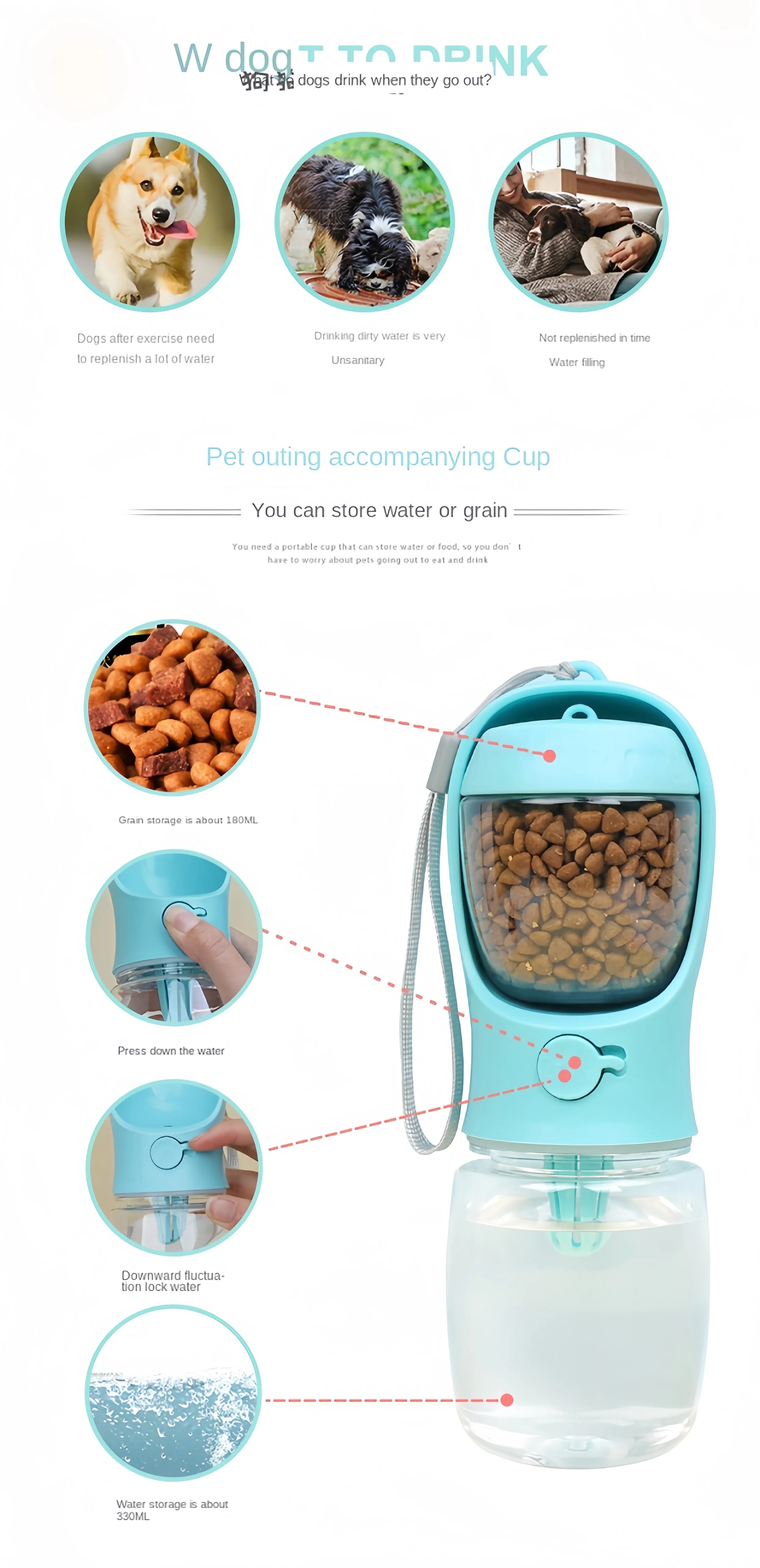 Pets Dog Water Bottle Portable Food Grade Material Dog Cat Travel Pet Water Cup Bottle with Food Dispenser Puppy Water Bottle