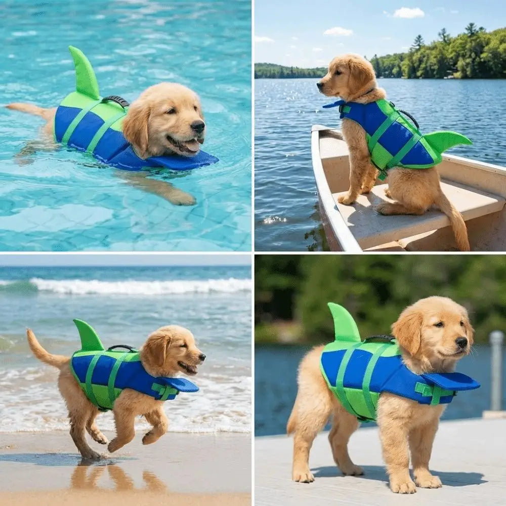 Shark Shape Dog Life Vest Adjustable High Visibility Dog Swimming Suit Tear-resistant Superior Buoyancy Safety Vests
