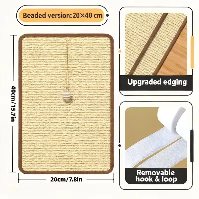 Standing Sisal Cat Scratcher with Hanging Ball, Space Saving Cat Furniture, Protect Sofa Chair Door, No Cat Tree Included