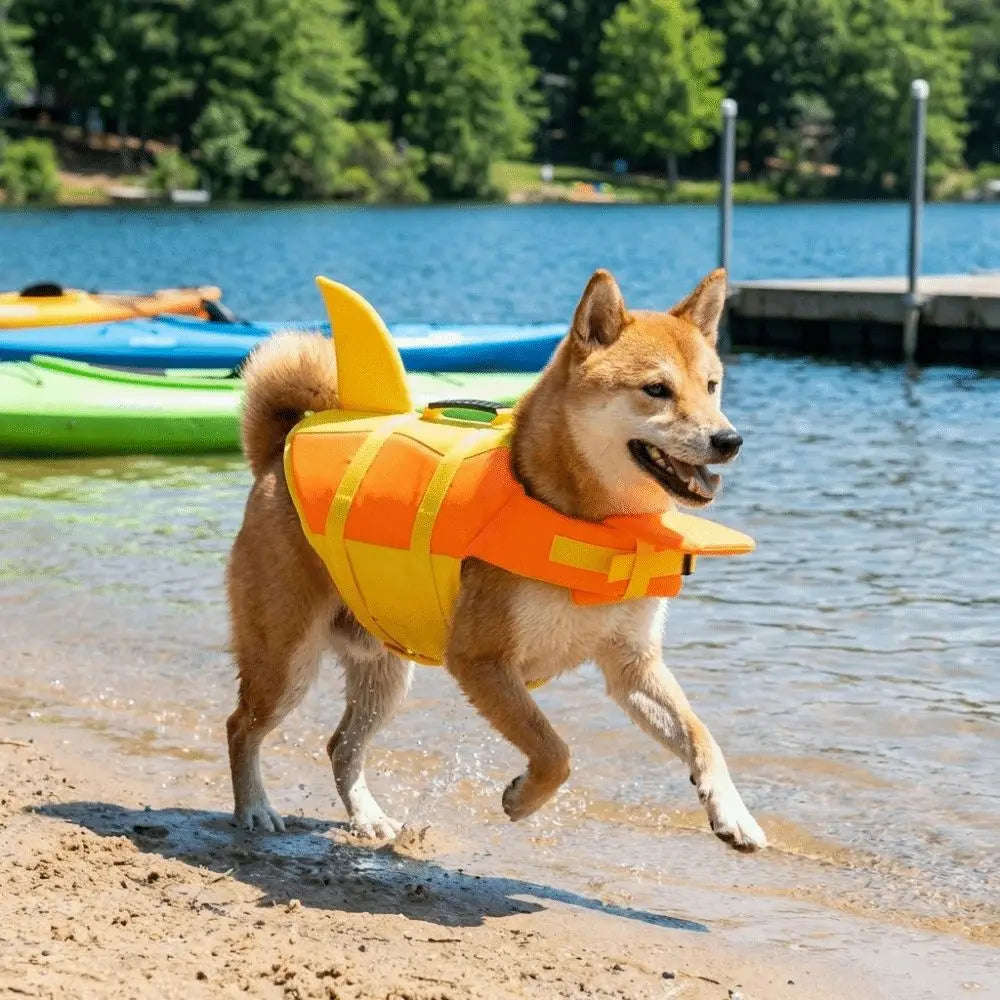 Shark Shape Dog Life Vest Adjustable High Visibility Dog Swimming Suit Tear-resistant Superior Buoyancy Safety Vests