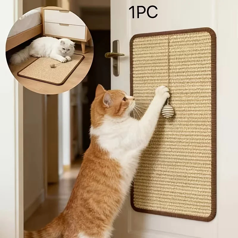 Standing Sisal Cat Scratcher with Hanging Ball, Space Saving Cat Furniture, Protect Sofa Chair Door, No Cat Tree Included